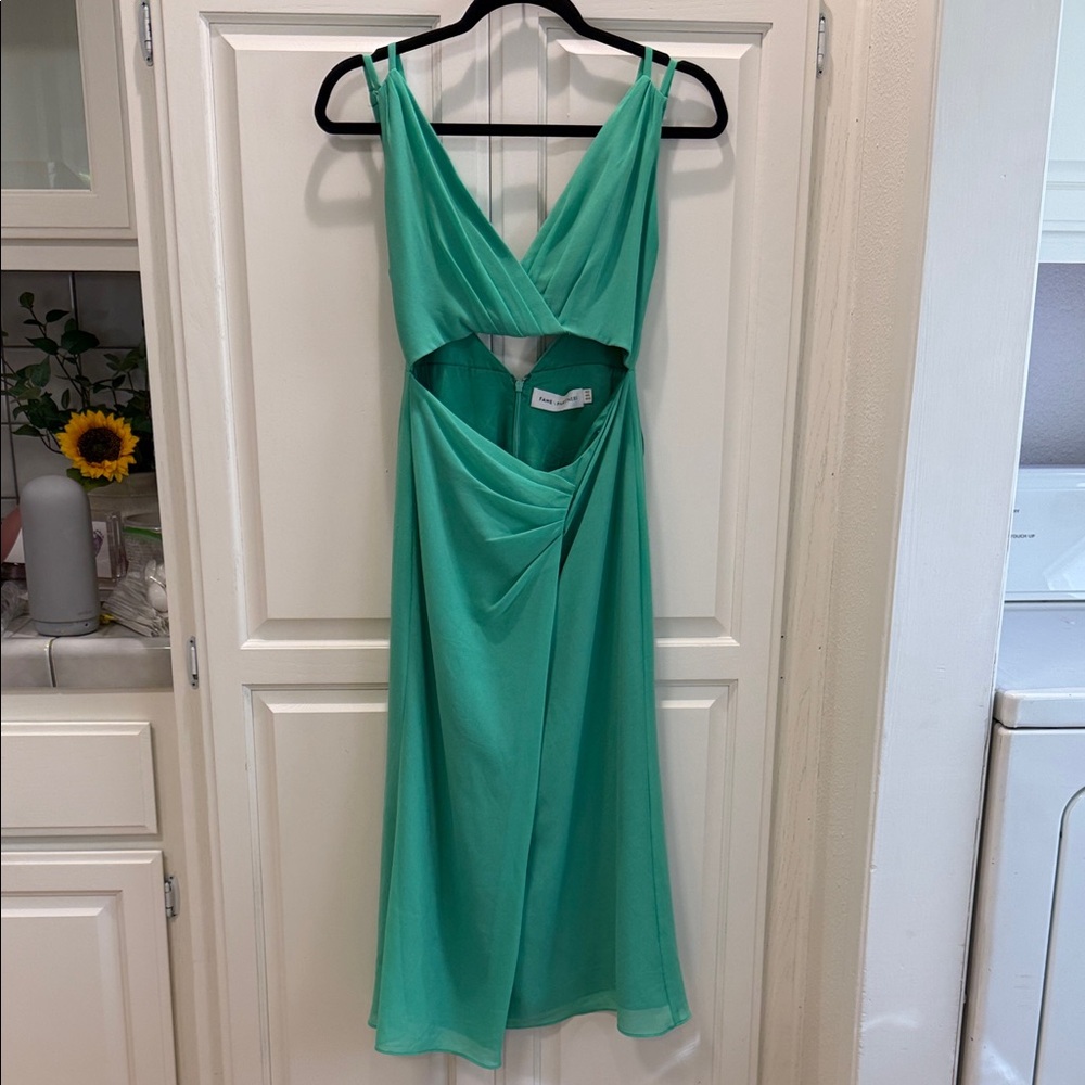 Fame and Partners Teal Green V-Neck Cutout Midi Dress